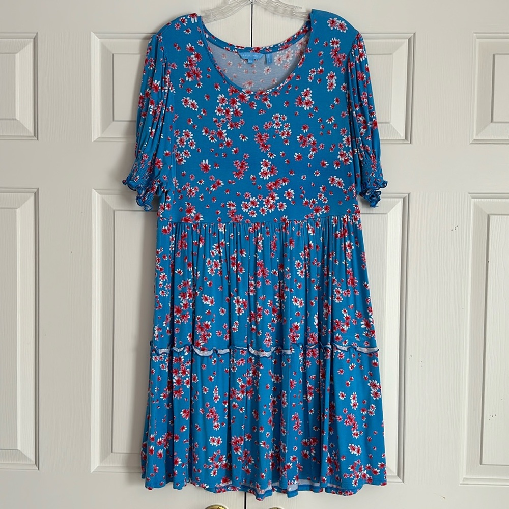 Draper James Blue Floral Tiered Swing Dress